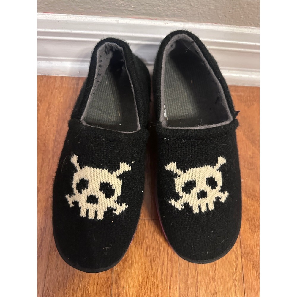 Zhenzee Womens Skull Platform Slippers Wool Blend Black Pink Loafers 8-8.5 M